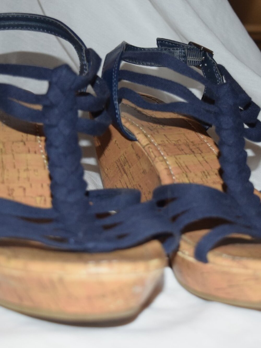 Cover Girl Wedge Sandals, Blue Braid, strappy Size 10